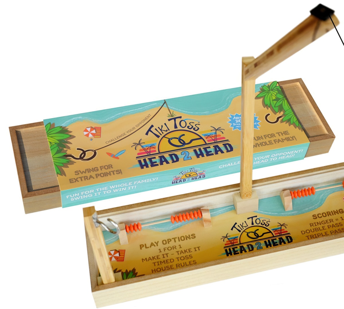 Tiki Toss Head 2 Head - Table Hook Ring-Wurf-Spiel (Hook & Ring Game/Geschicklichkeitsspiel) 14 cm x 50 cm x 51 cm